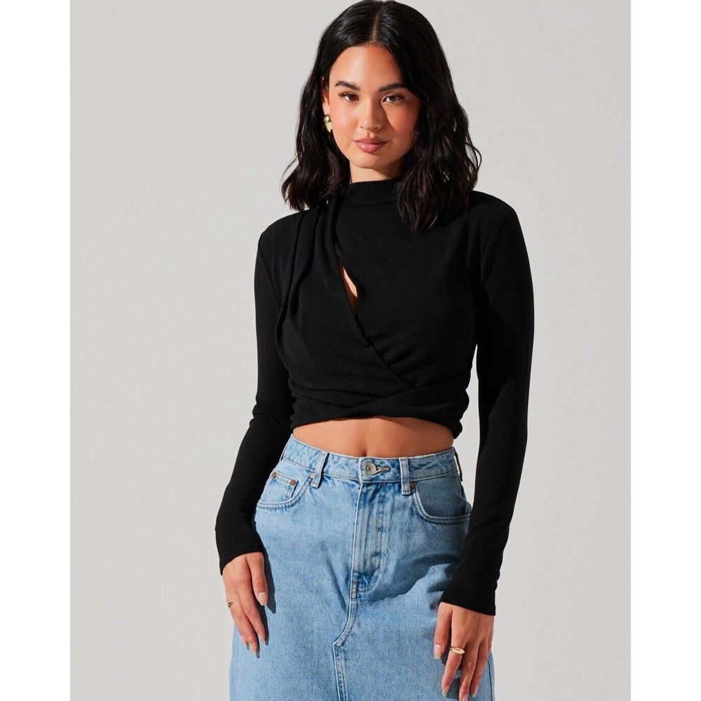 New ASTR the Label REVOLVE Asymmetrical Pleated‎ Cutout Mock Neck Top XS